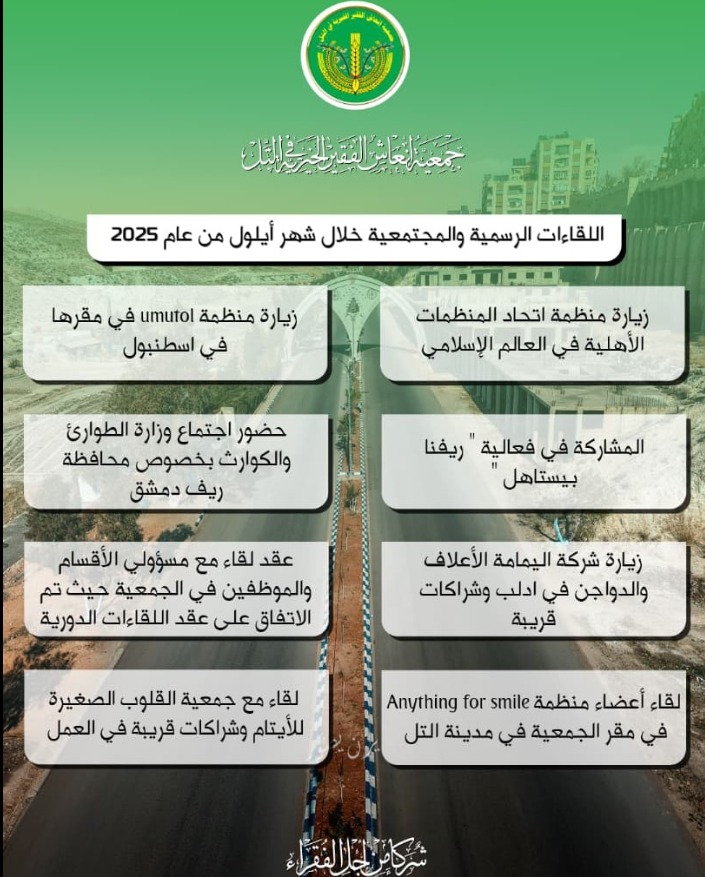 إنجازات جمعية إنعاش الفقير الخيرية – للشهر 9 أيلول 2025